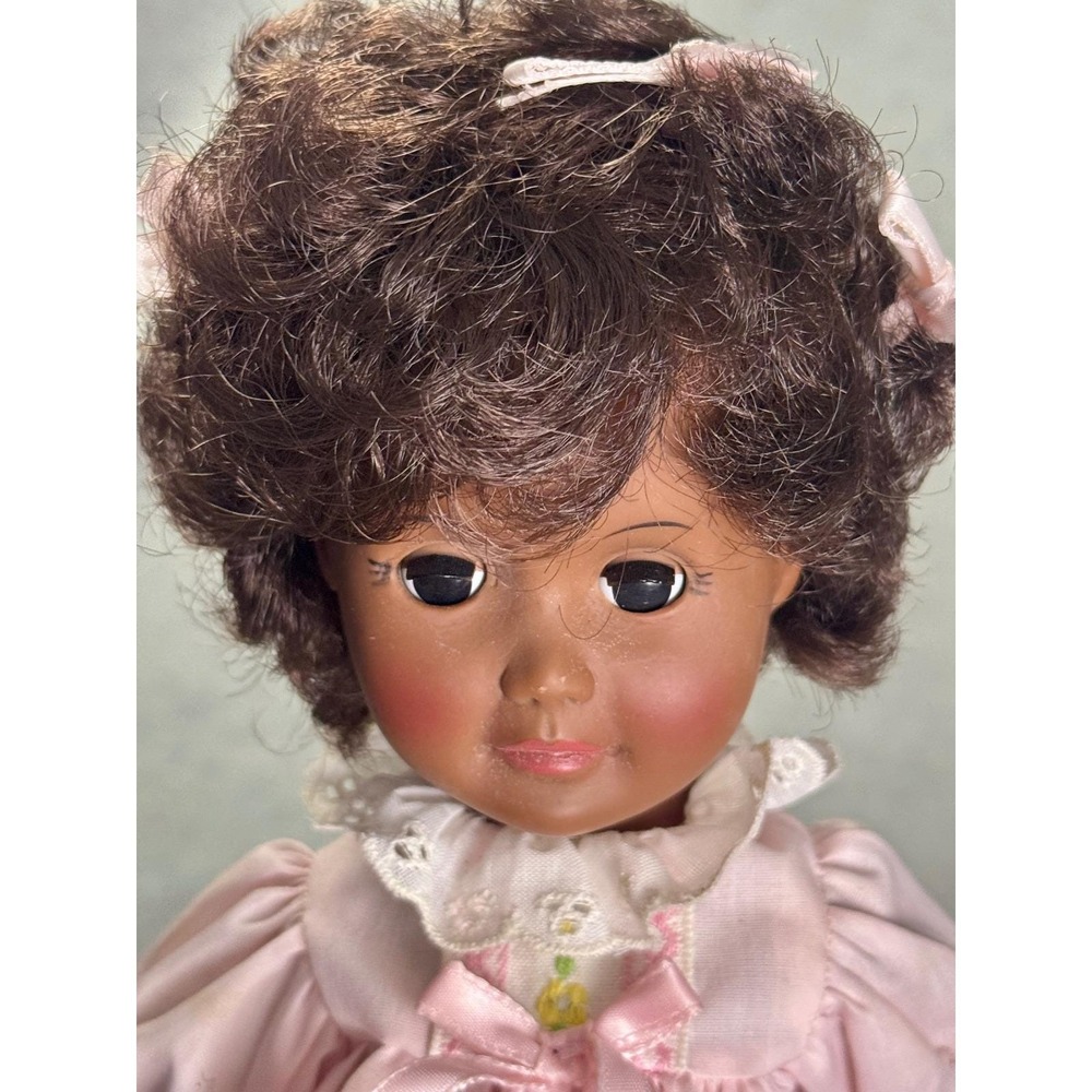 Vintage Black Baby‎ Doll Sleep Eyes Pink Lace Dress 12 Inch Collectible Toy